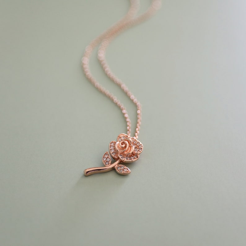 Flower Necklace, Dainty Rose Gold CZ Stone Flower Pendant Necklace,Rose Flower Necklace, Birthday Gift, Graduation Gift, Layered Necklace image 7