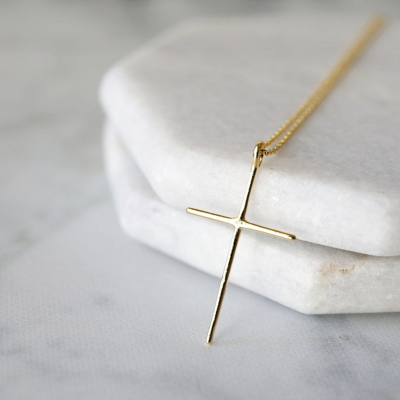 Gold Skinny Cross Pendant Necklace Gold Cross Necklace Cross Etsy