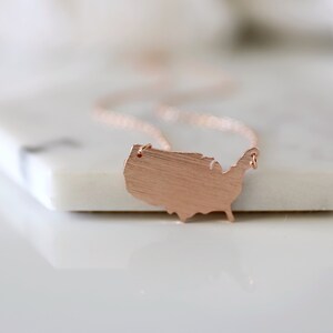 Rose Gold USA Map Anhänger Halskette, Die Vereinigten Staaten Amerika Karte Halskette, Amerika Karte Halskette, 4. Juli Halskette