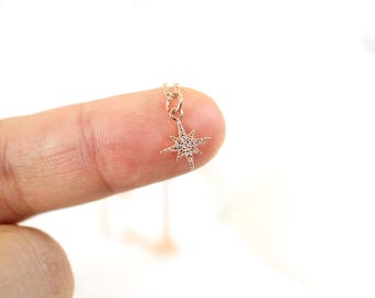 Tiny Rose Gold North Star Necklace: CZ Charm, Dainty Star Pendant