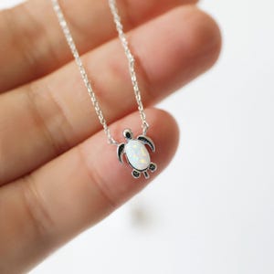 Dainty Silver Turtle With Opal Stone Necklace, Dainty Necklace, Sea Turtle Necklace, Birthday Gift, Graduation Gift, Turtle Necklace