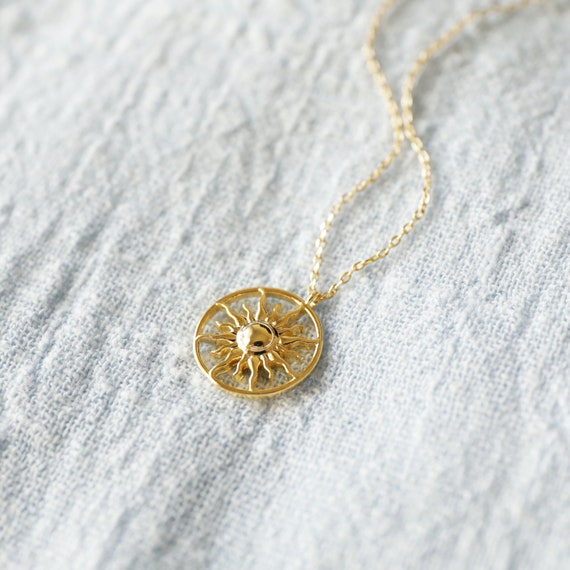 Gold Sun Pendent Necklace Sun Necklace 