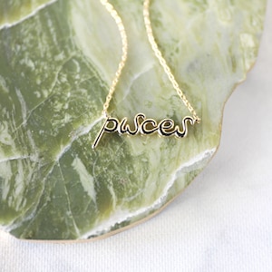 Zodiac Cursive Pisces Necklace, Gold Pisces Script Necklace,Zodiac Jewelry, Astrology Zodiac Necklace