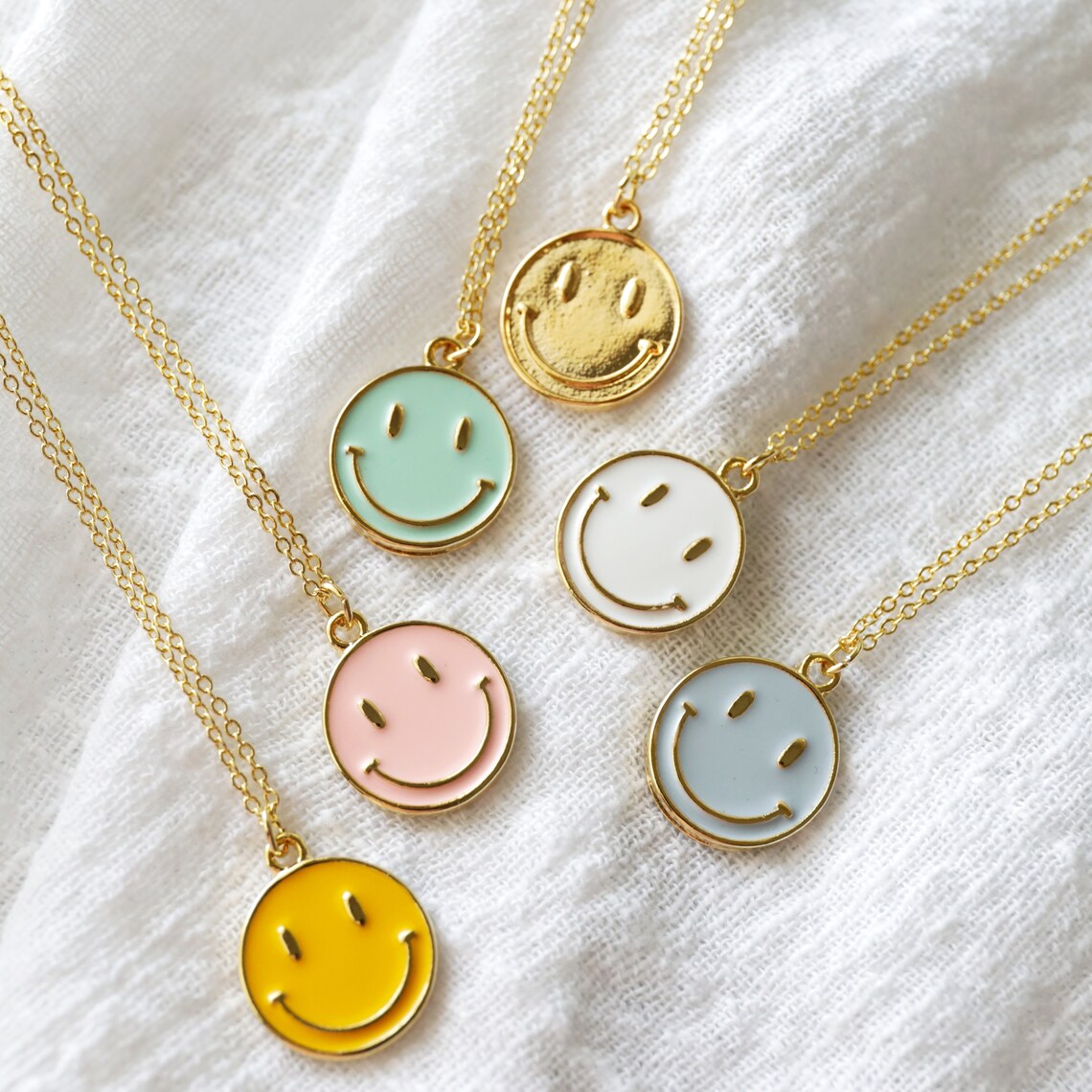 Yellow Happy Face Charm Necklace Smiley Face Necklace Smile Etsy