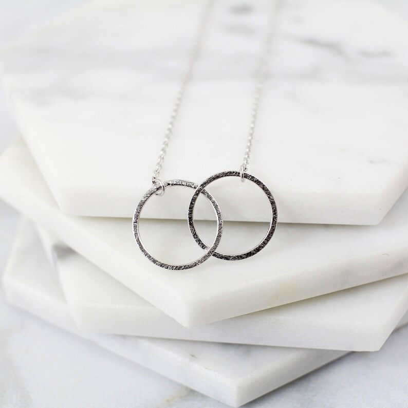Silver Double Ring Pendant Necklace Circle Necklace Simple Etsy