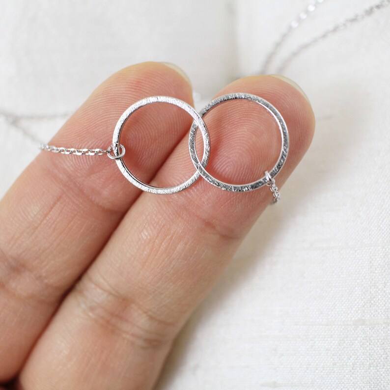 Silver Double Ring Pendant Necklace Circle Necklace Simple Etsy