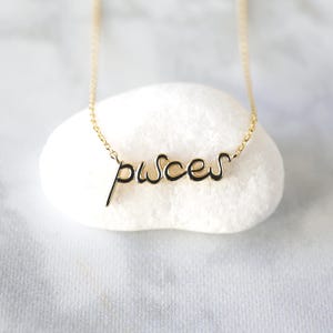 Zodiac Cursive Pisces Necklace, Gold Pisces Script Necklace,Zodiac Jewelry, Astrology Zodiac Necklace