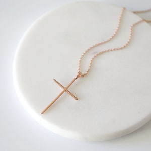Cross Necklace,Rose Gold Skinny Cross Pendant Necklace, Rose Gold Cross Necklace, Birthday Gift, Graduation Gift, Mother&#39;s Day Gift