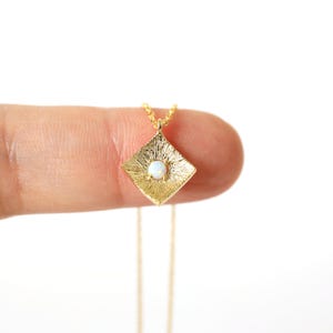 Gold Diamond Opal Pendant Necklace: Dainty Gold-Plated Chain