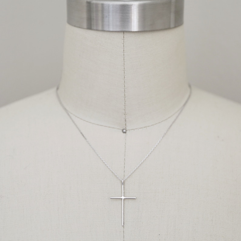 Silver Skinny Cross Pendant Necklace Silver Cross Necklace Etsy