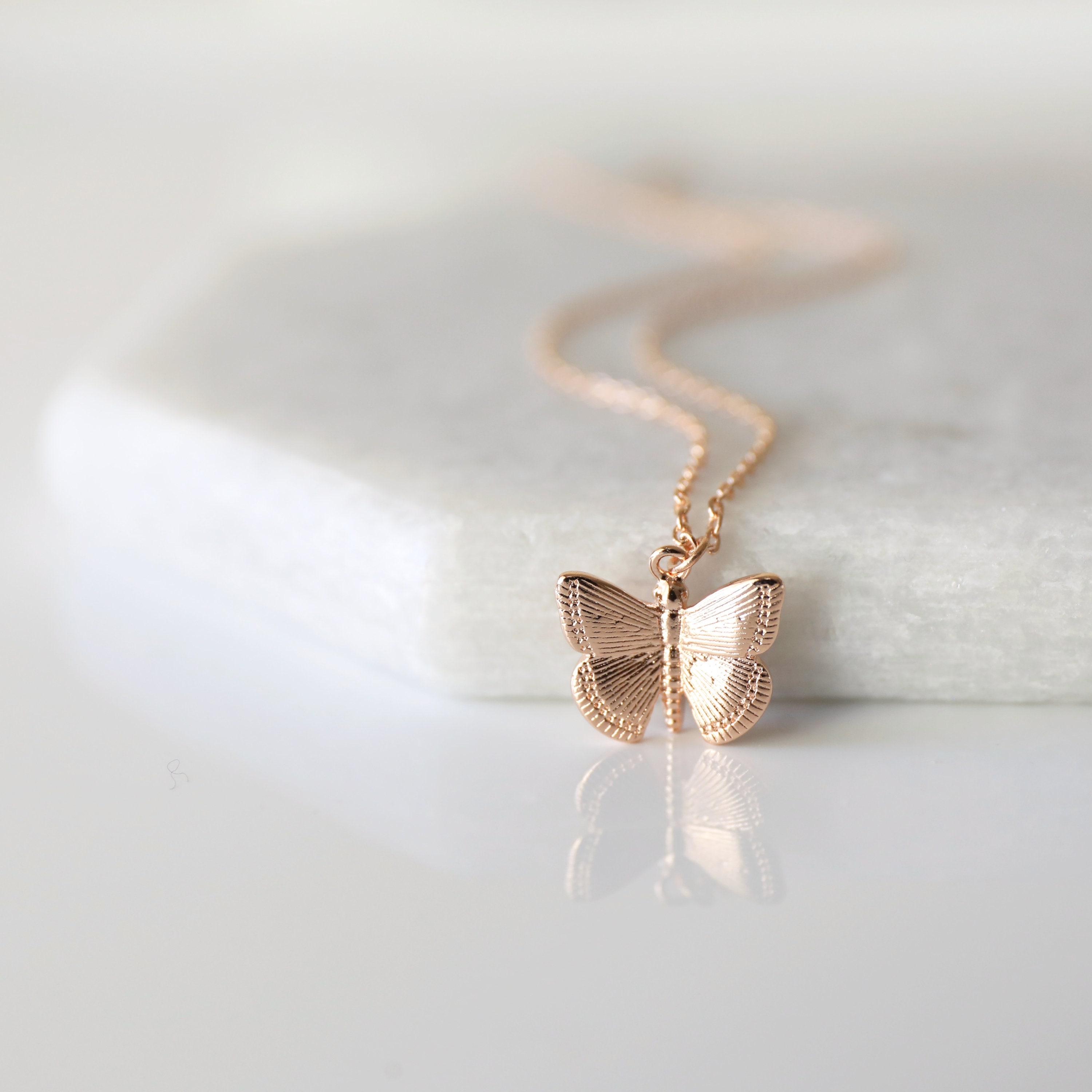 Dainty Rose Gold Butterfly Pendant Necklace, Butterfly Necklace, Brid…