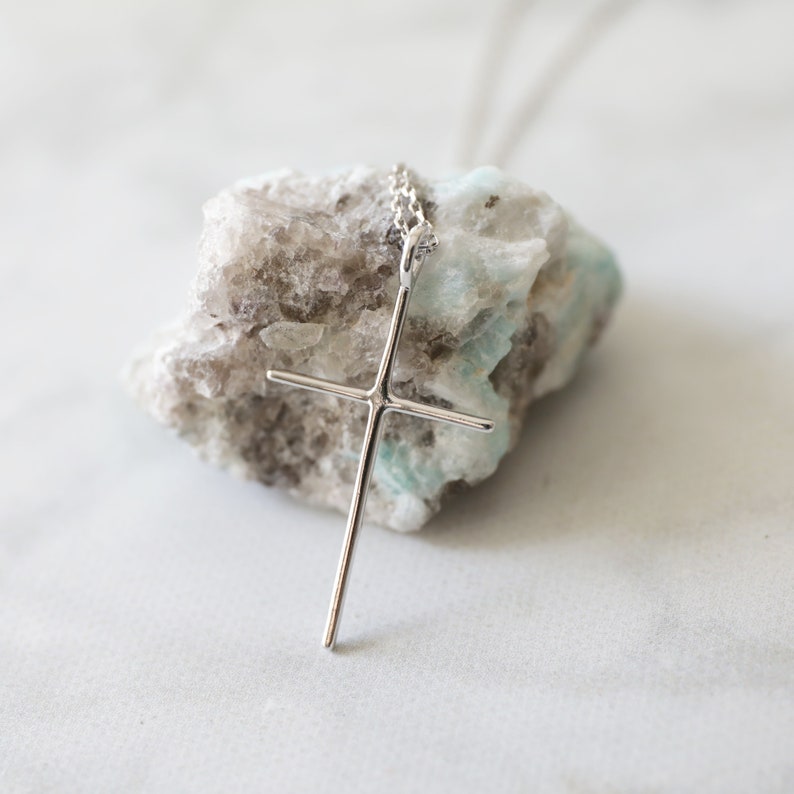 Silver Skinny Cross Pendant Necklace Silver Cross Necklace Etsy