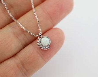 Tiny Opal Stone Silver Color Necklace, Dainty Opal Stone Necklace,Bridesmaid Gift,Birthday Gift