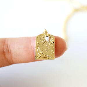 Sun and Moon Necklace, Moon and Star Charm Necklace, Gold Moon Necklace, Opal Necklace,Birthday Gift