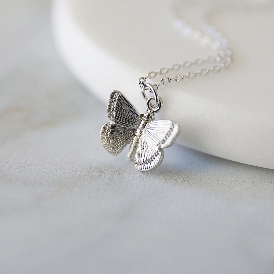 Silver Beaded Butterfly Necklace 18 Inches / Silver
