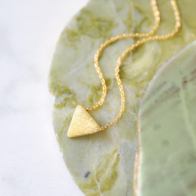 Gold Necklace Layered Necklace- 1193 Gold Brushed Triangle Charm Necklace Necklace For Work Birthday Gift