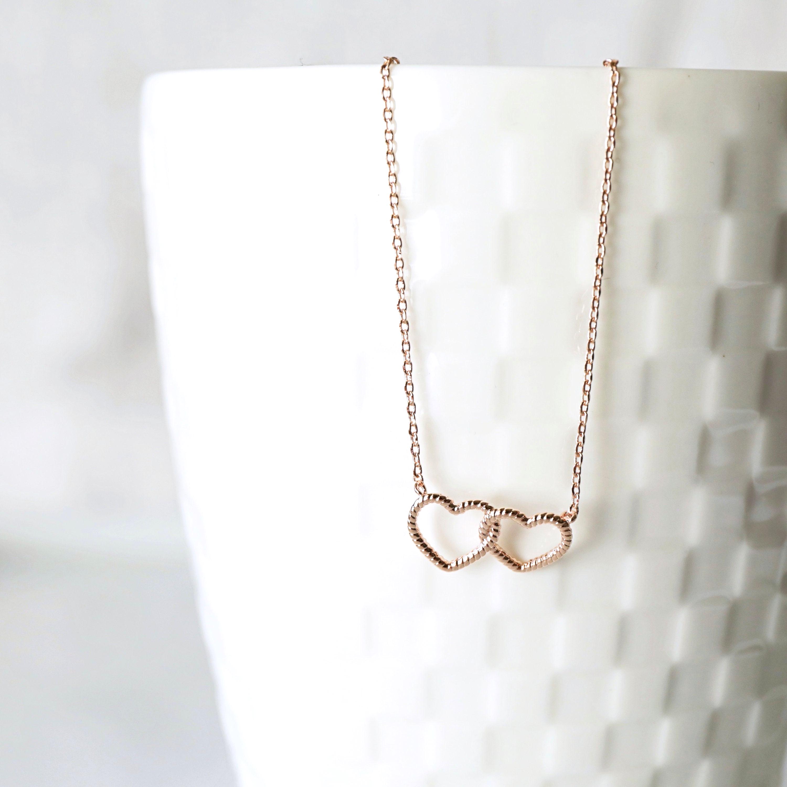 Rose Gold Dual Hearts Necklace, Linked Hearts Necklace, Two
