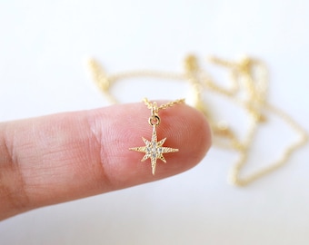 Super Tiny Gold North Star Charm Necklace, Gold Star Necklace,Bridesmaid Gift,Birthday Gift,Star Necklace
