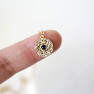 Dainty Navy Blue CZ Stone Charm Necklace, Navy Evil Eye Necklace, Blue Eye Necklace, Graduation Gift, Birthday Gift, Layered Necklace