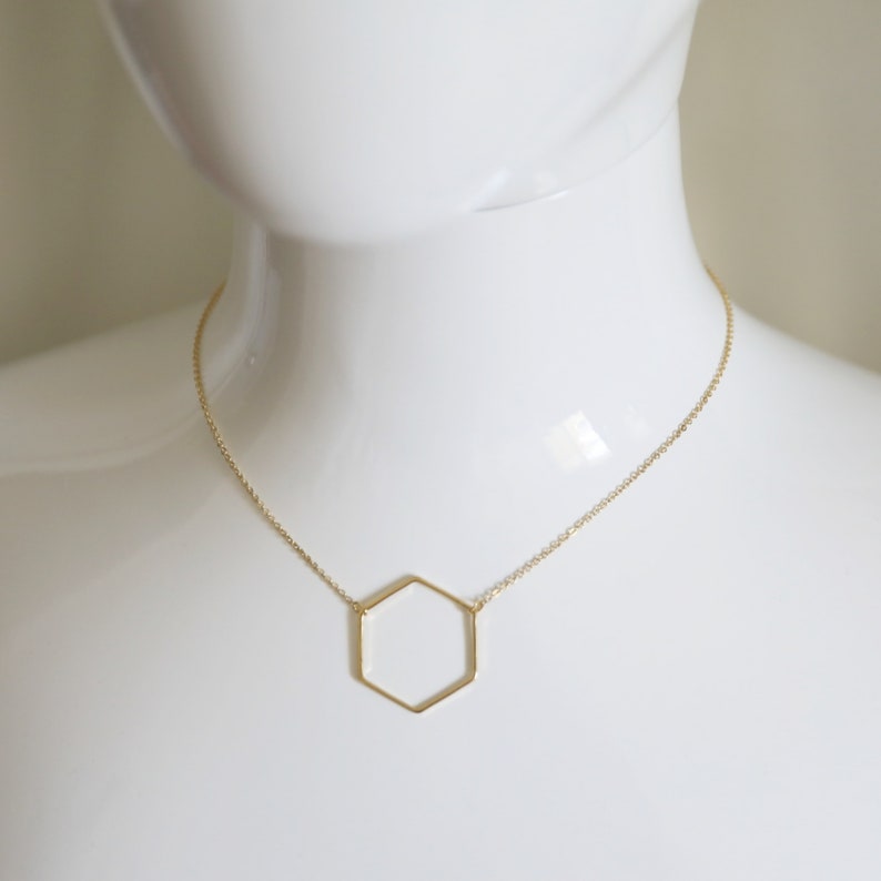 Gold Hexagon Charm Necklace, Honeycomb Necklace, Hexagon Charm Necklace,Bridesmaid Gift,Birthday Gift JU12 image 7