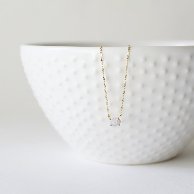 Tiny Opal Stone Gold Necklace, Dainty Opal Stone Necklace,Bridesmaid Gift,Birthday Gift image 7