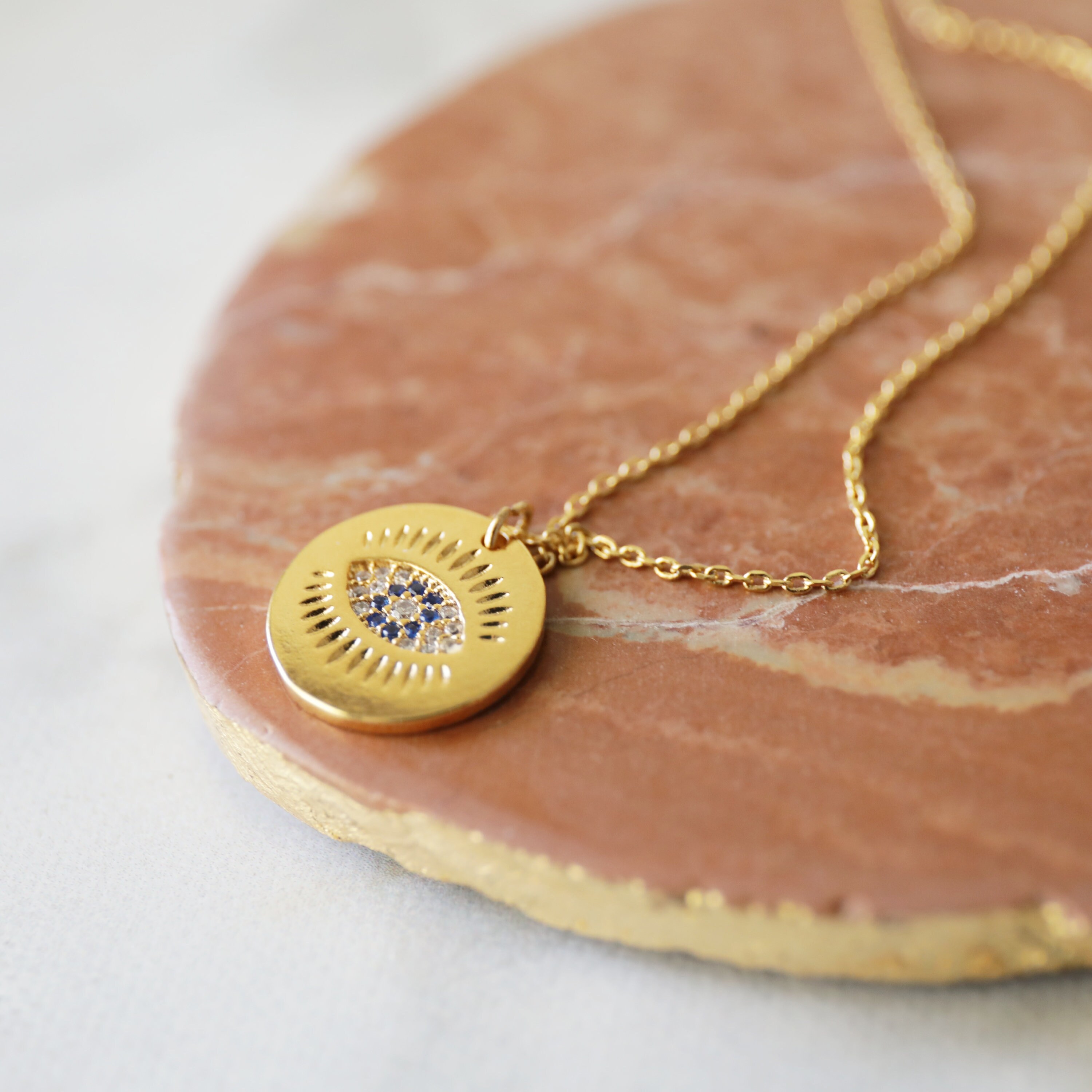Gold Evil Eye Pendant Necklace Evil Eye Necklacecoin Etsy