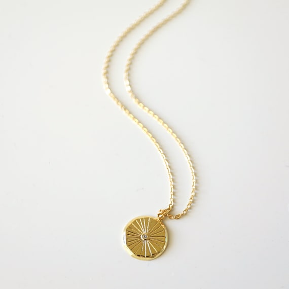 Sun Necklace Gold Sunburst Pendant Necklace Starburst Necklace