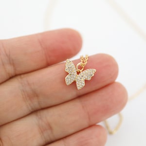 Butterfly Necklace, CZ Stone Gold Butterfly Charm Necklace, Butterfly Necklace, Bridesmaid Gift, Birthday Gift, Birthday Gift