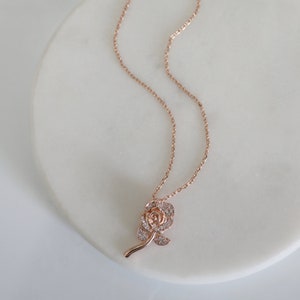 Flower Necklace, Dainty Rose Gold CZ Stone Flower Pendant Necklace,Rose Flower Necklace, Birthday Gift, Graduation Gift, Layered Necklace image 6