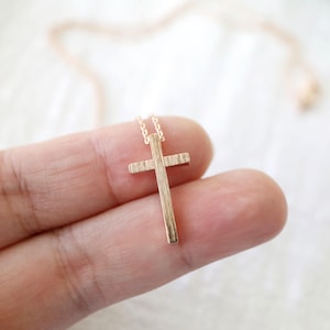 Dainty Rose Gold Cross Necklace: Brushed Charm, Delicate Chain