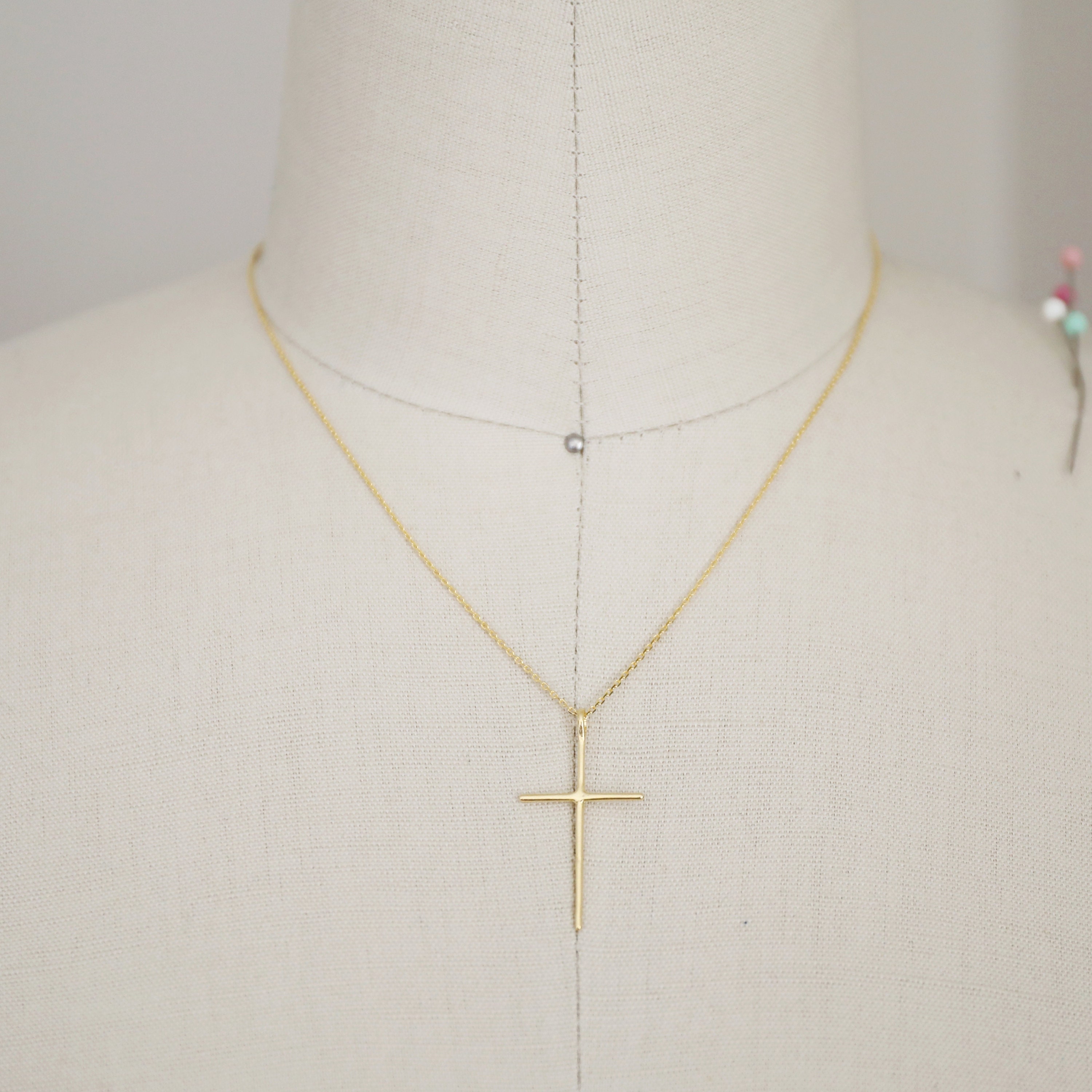 Gold Skinny Cross Pendant Necklace, Gold Cross Necklace, Birthday Gift, Bridesmaid Gift,Graduation Gift,Mother&#39;s Day Gift
