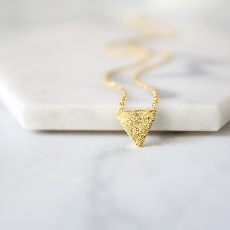 Gold Necklace Layered Necklace- 1193 Gold Brushed Triangle Charm Necklace Necklace For Work Birthday Gift