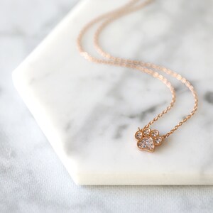 Dog Paw Necklace,Rose Gold Rhinestone Dog Paw Necklace, Dainty Necklace, Paw Print Necklace,Birthday Gift, Best Friend Gift-1026 image 5