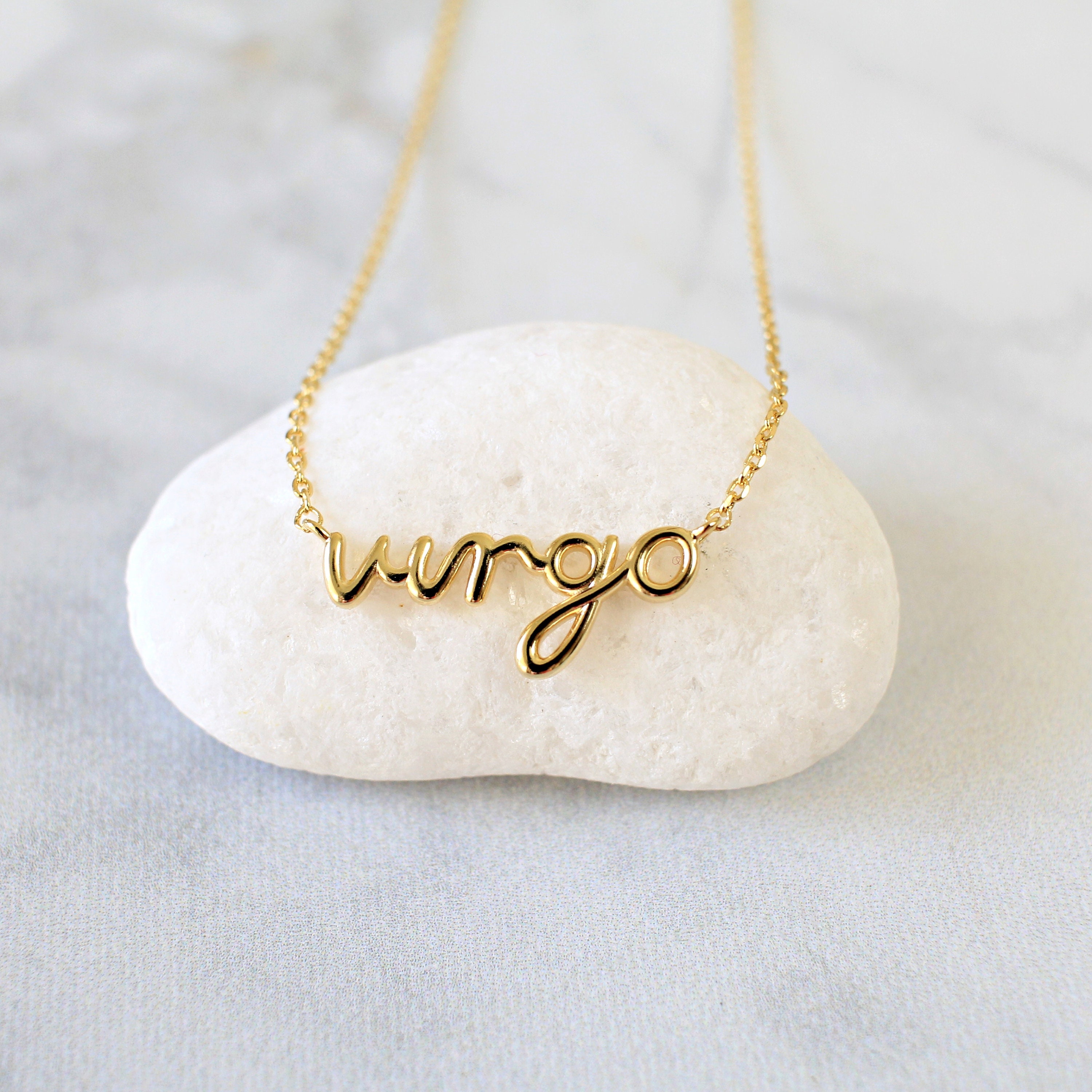 Zodiac Cursive Virgo Necklace Gold 