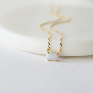 Tiny Opal Stone Gold Necklace, Dainty Opal Stone Necklace,Bridesmaid Gift,Birthday Gift image 3
