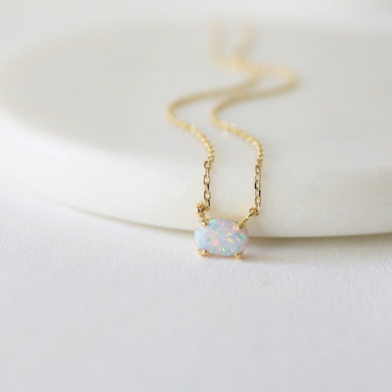 Tiny Opal Stone Gold Necklace, Dainty Opal Stone Necklace,Bridesmaid Gift,Birthday Gift image 3