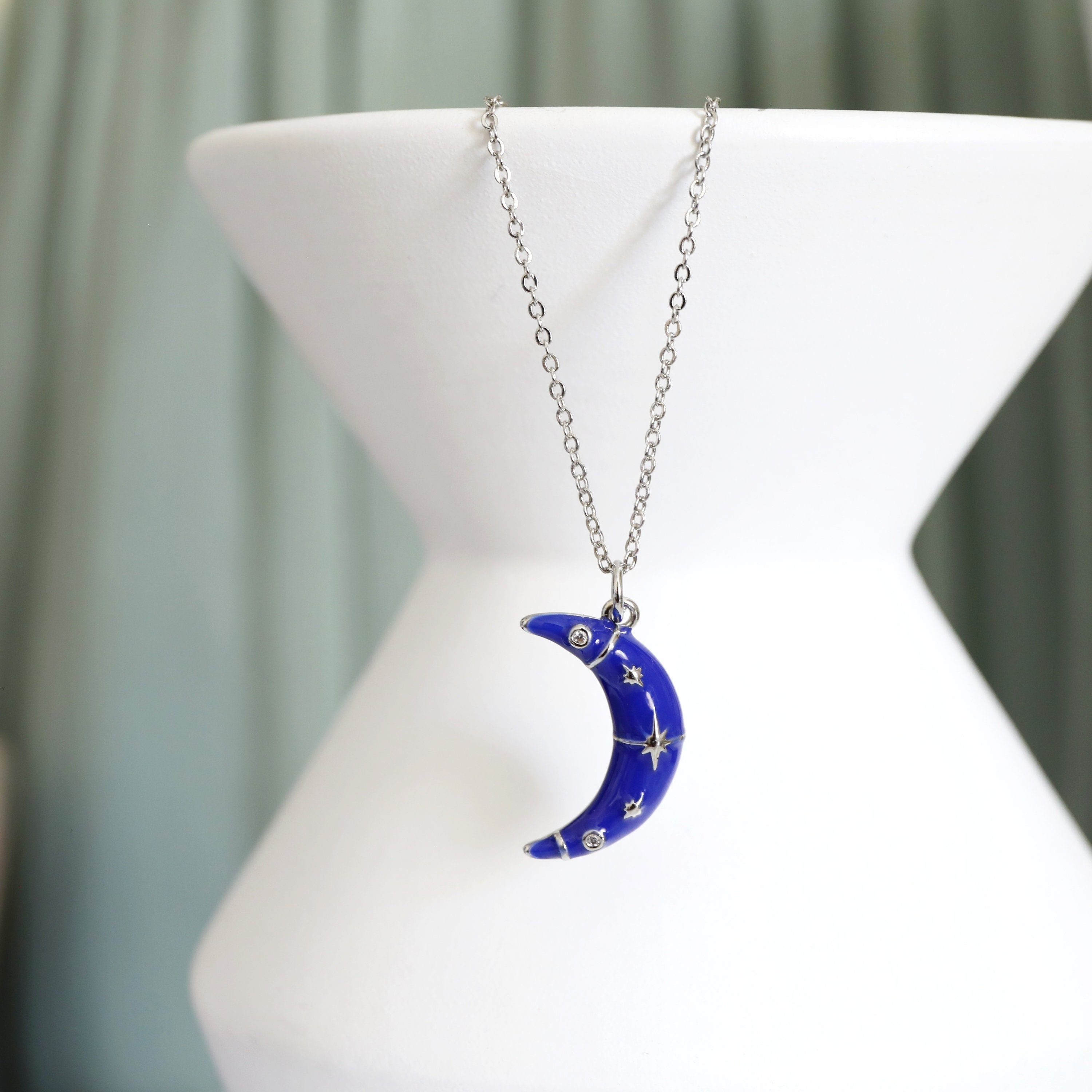 Blue crescent moon necklace outlet