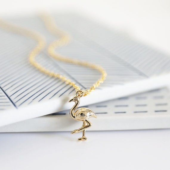 Gold Flamingo Charm Necklace,dainty Necklace, Gold Flamingo
