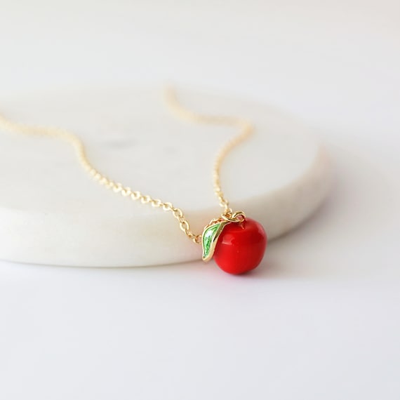 Dainty Apple Charm Necklace, Red Apple Charm Necklace,Bridesmaid  Gift,Birthday Gift, Apple Necklace