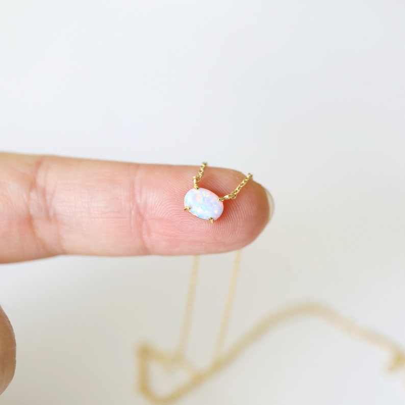 Tiny Opal Stone Gold Necklace, Dainty Opal Stone Necklace,Bridesmaid Gift,Birthday Gift image 6