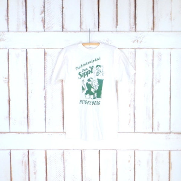 Vintage Heidelberg Germany white/green tshirt/student pullover tee/music graphic tee