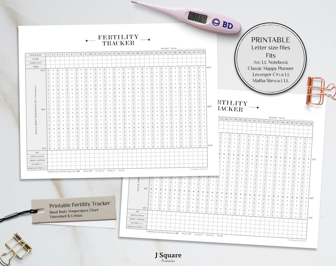 Printable Fertility Tracker Landscape Layout, Basal Body Temperature ...