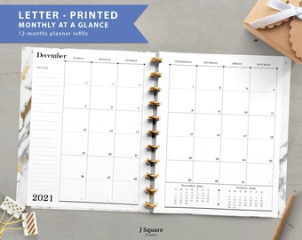 Printed Minimalist Monthly Calendar Planner Inserts, Monday or Sunday Start, Letter Size Inserts for Big Happy Planner, ARC planner & more