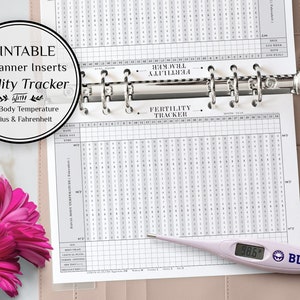 Vruchtbaarheidstracker voor A5-planner, basale lichaamstemperatuurgrafiek, gezinsplanner invoegen, minimalistische A5-planner landschapsvulling, BBT-logboek