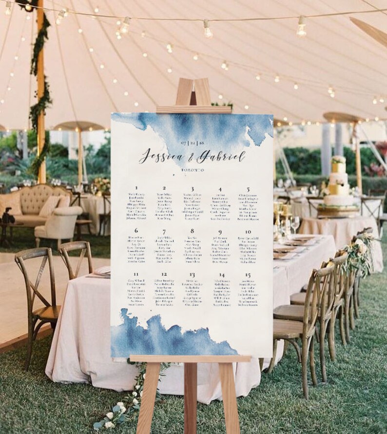 Printable Wedding Seating Chart Watercolor Abstract, Table Seating Plan ...