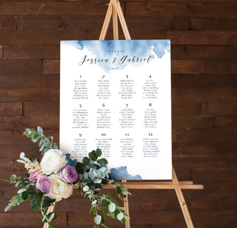 Printable Wedding Seating Chart Watercolor Abstract, Table Seating Plan ...