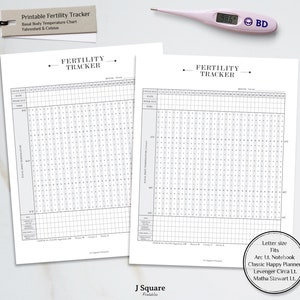 Tracker della fertilità stampabile, grafico della temperatura corporea basale, inserti per pianificatore sanitario, pagina minimalista in formato lettera, grafico della temperatura basale del corpo, ovulazione