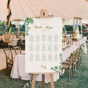Imprimable Wedding Seating Chart Deluxe Eucalyptus, Digital Table Seating Plan, Garden Wedding Table Plan, Watercolor Greenery J2PWDE