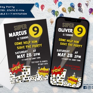 Animated Video Invitation Birthday Party Calling Superheros, Printable Birthday Superhero Party Invitation, E-invite for Smartphone