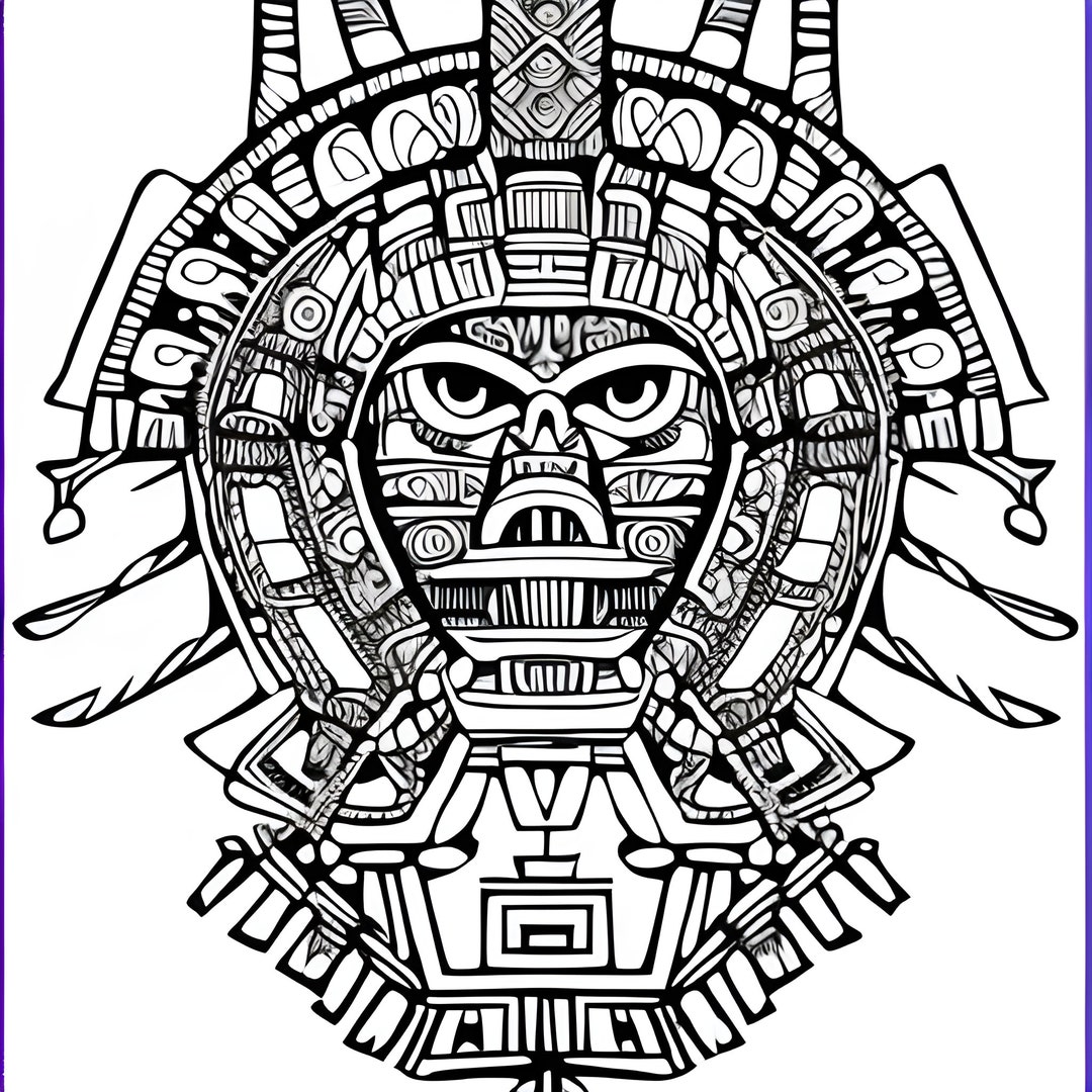 Printable Coloring Page of an Intricate Aztec Wall Symbol 01 - Etsy